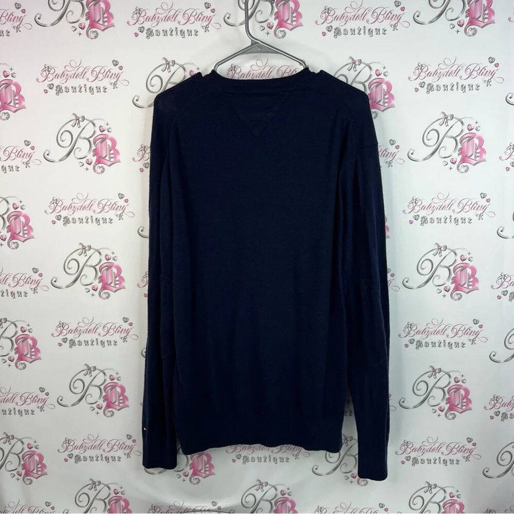 Tommy Hilfiger long sleeve elbow plat h premium wool Dark Blue V-Neck Sweater